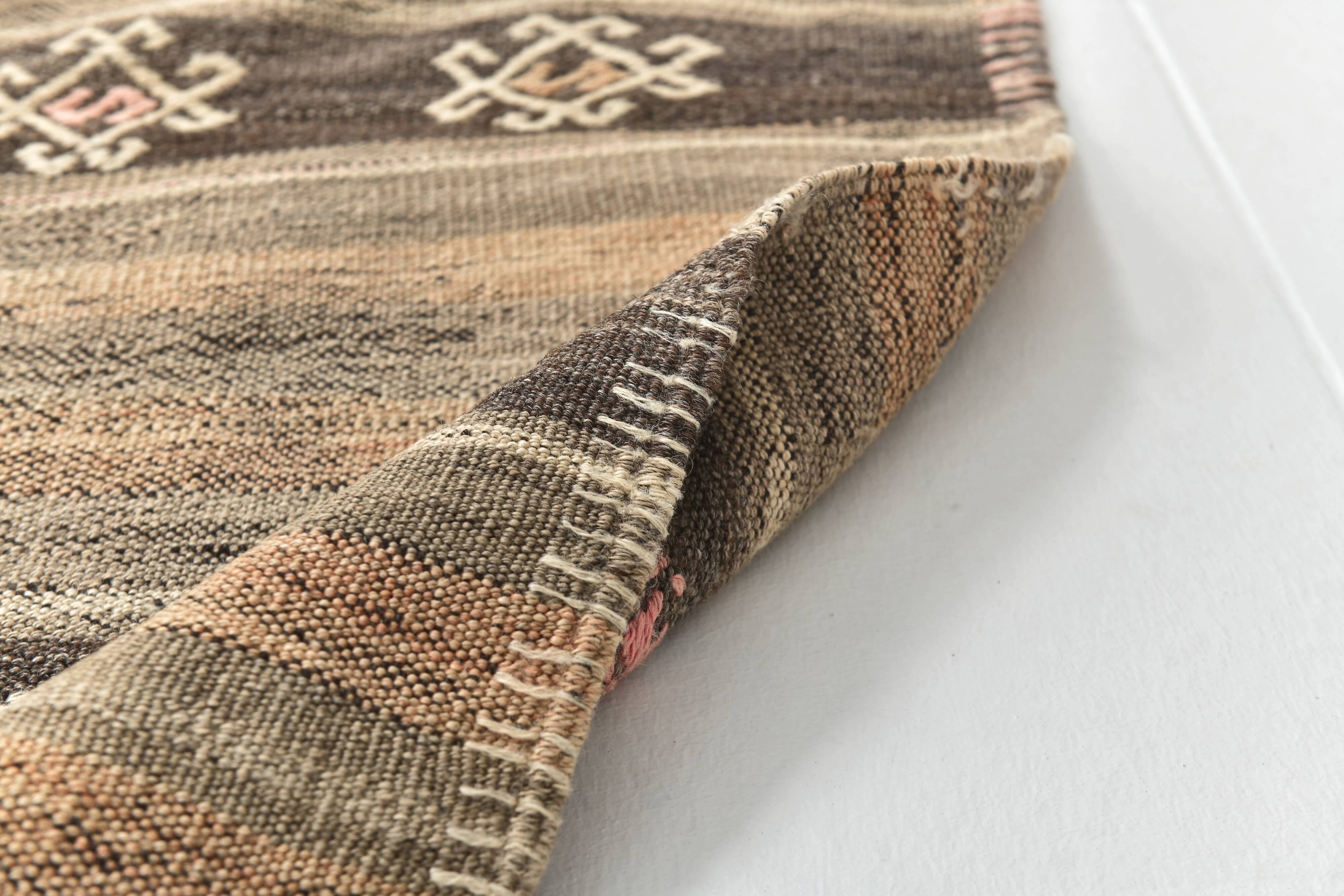 3x12 Brown Mustard Turkish Kilim Runner Rug 101x353Cm