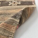 3x12 Brown Mustard Turkish Kilim Runner Rug 101x353Cm