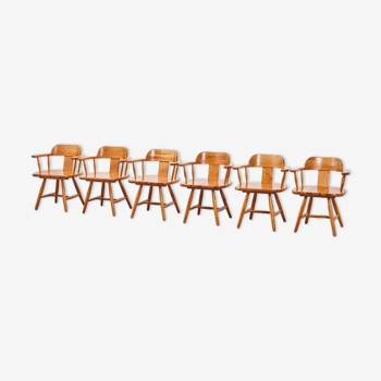 Lot de 6 chaises scandinaves en pin des années 1960 / 70