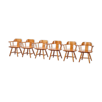 Lot de 6 chaises scandinaves en pin des années 1960 / 70