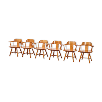 Set of 6 Scandinavian Pine Chairs 1960s/70s