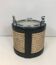 Ice bucket in leather, rope, and chrome. In the style of Jacques Adnet