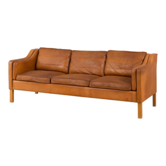 Vintage light cognac aniline leather 3 seater sofa by Mogens Hansen  Denmark, 1970s
