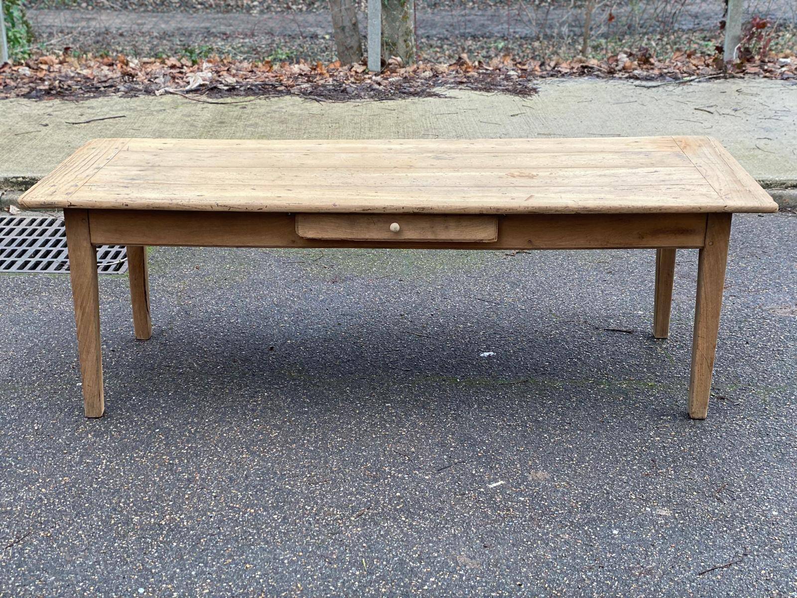 Table de ferme rénovée en chêne massif du 18ème avec tiroir 220cm