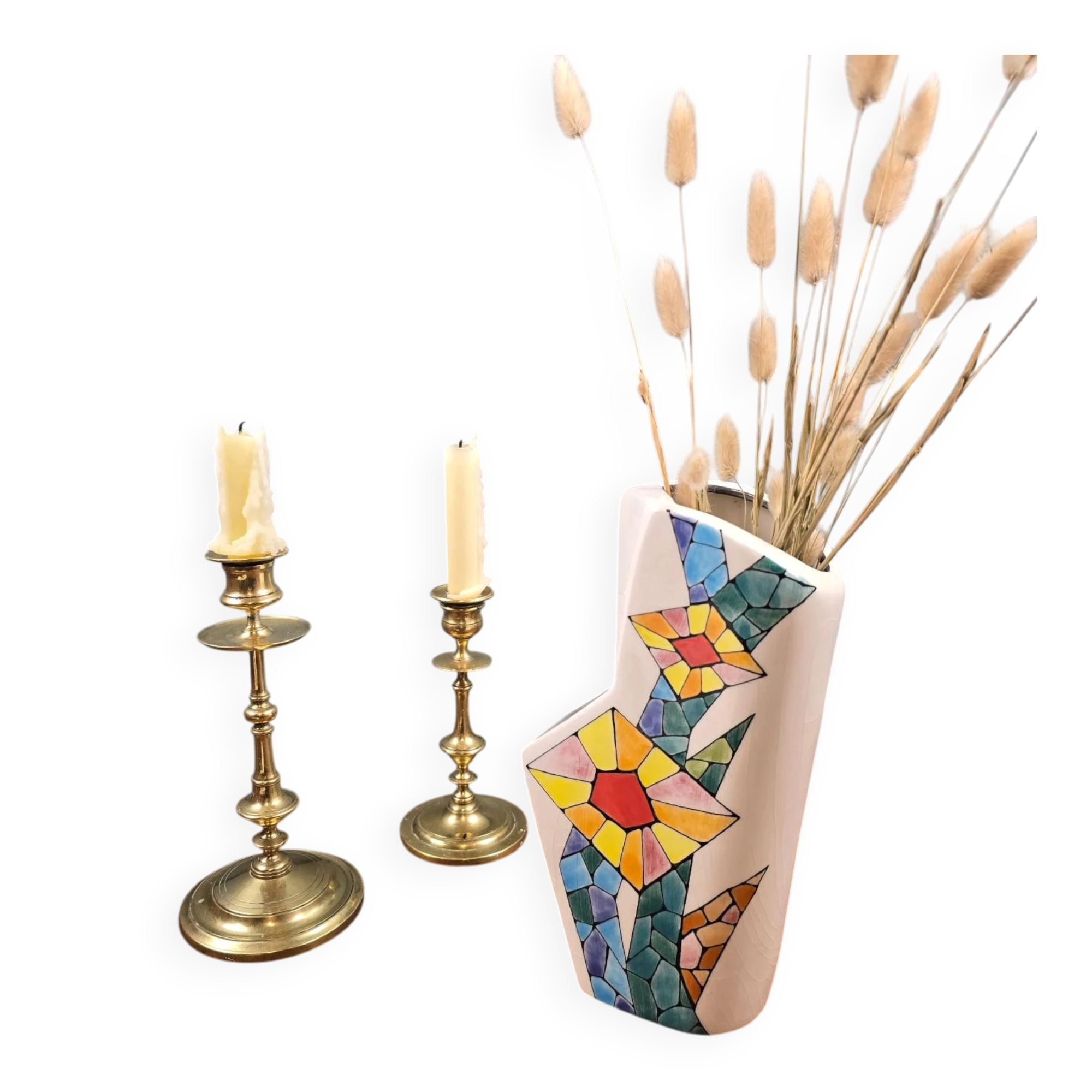 Ceramar vase, artistic ceramic, colourful mosaic pattern.