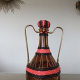 Bottle in pink scoubidou and gold metal 50s 60s