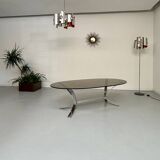 Old metal coffee table with smoked glass, Italian design, 70s vintage