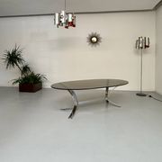 Old metal coffee table with smoked glass, Italian design, 70s vintage