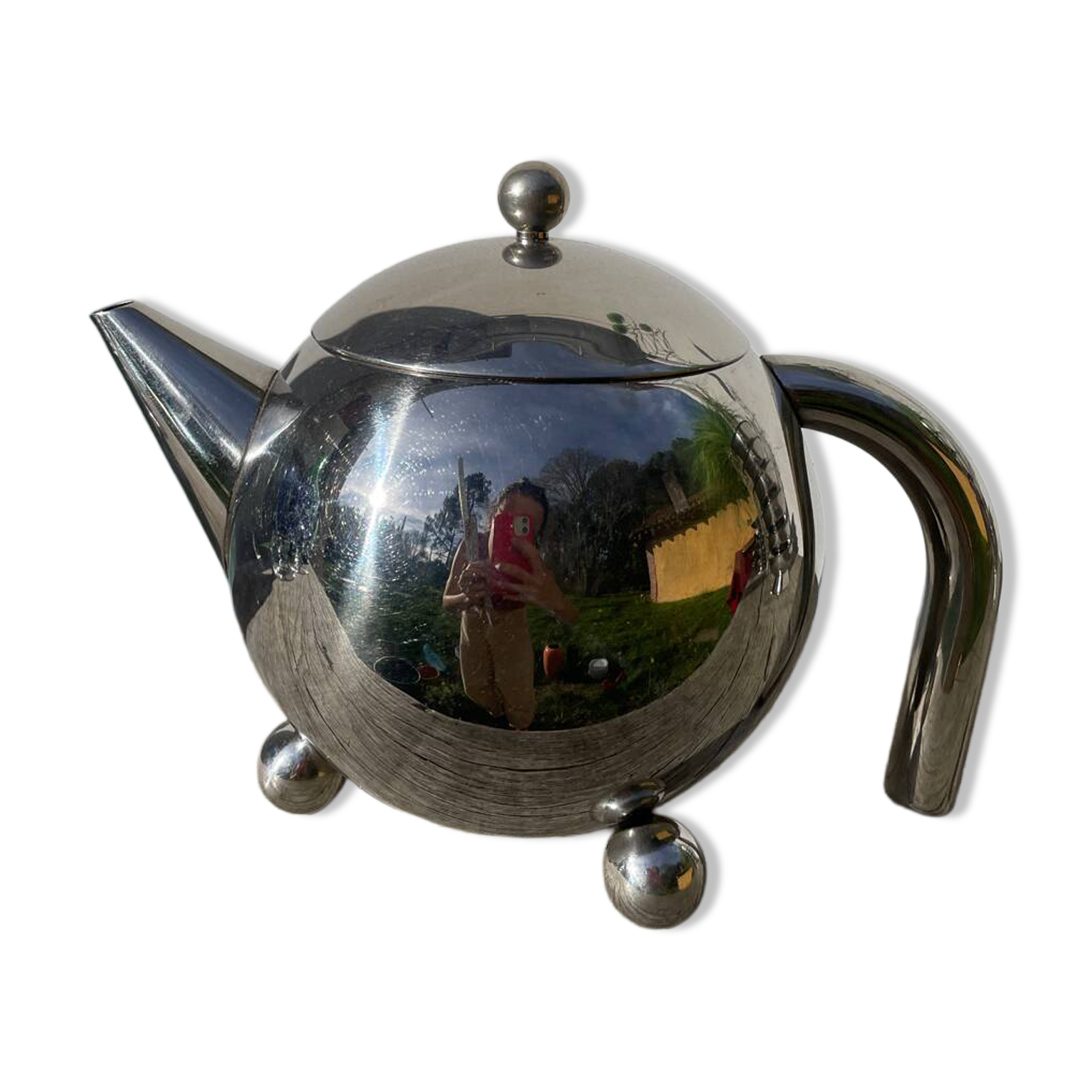 1960s Atomic Stainless Steel Teapot