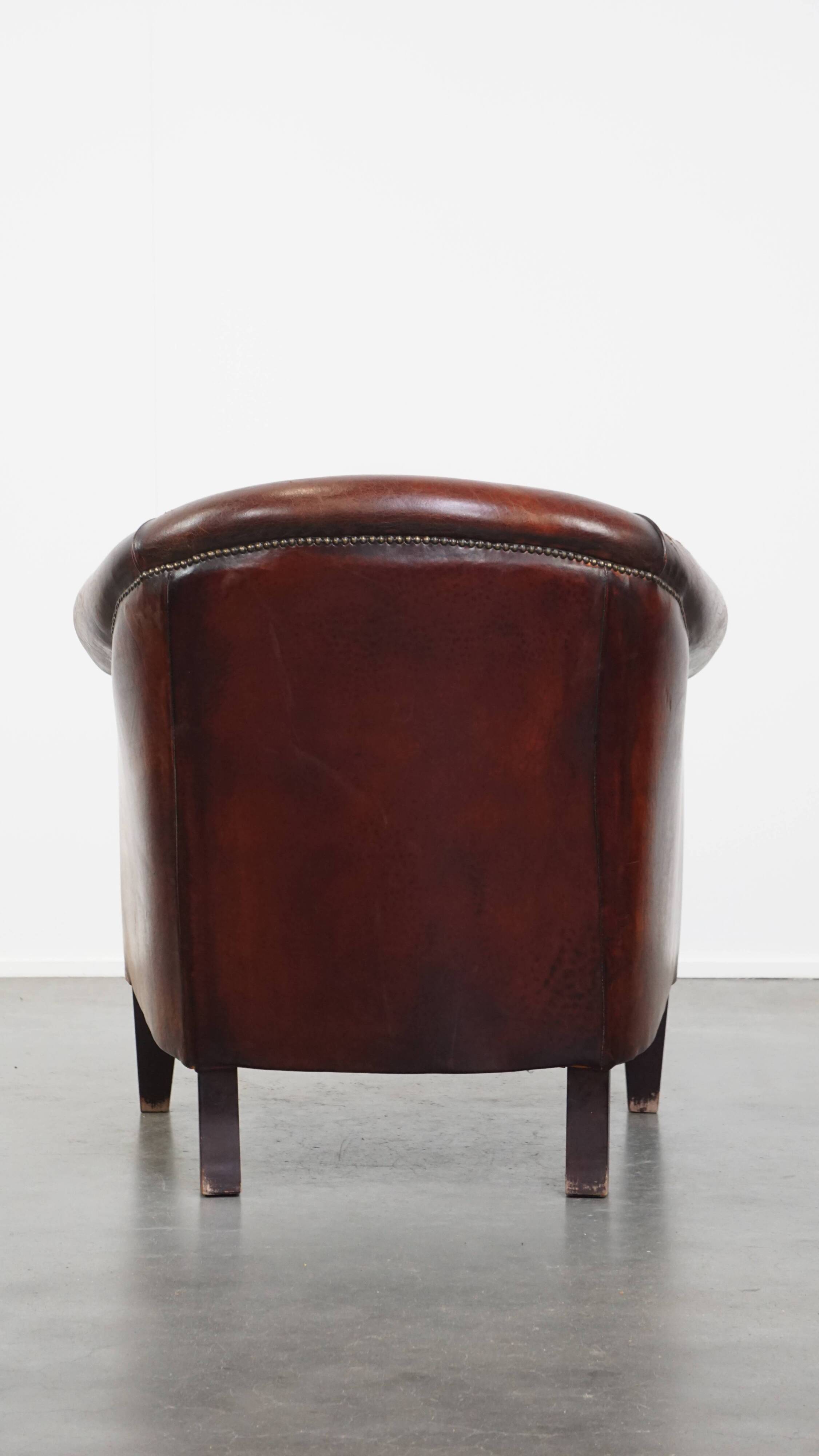 Sheepskin Leather Club Chair in a Cognac Tone