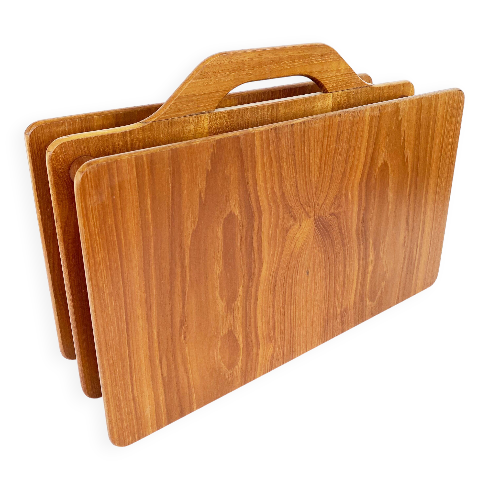 Vintage solid teak wood magazine rack Scandinavian 1960s