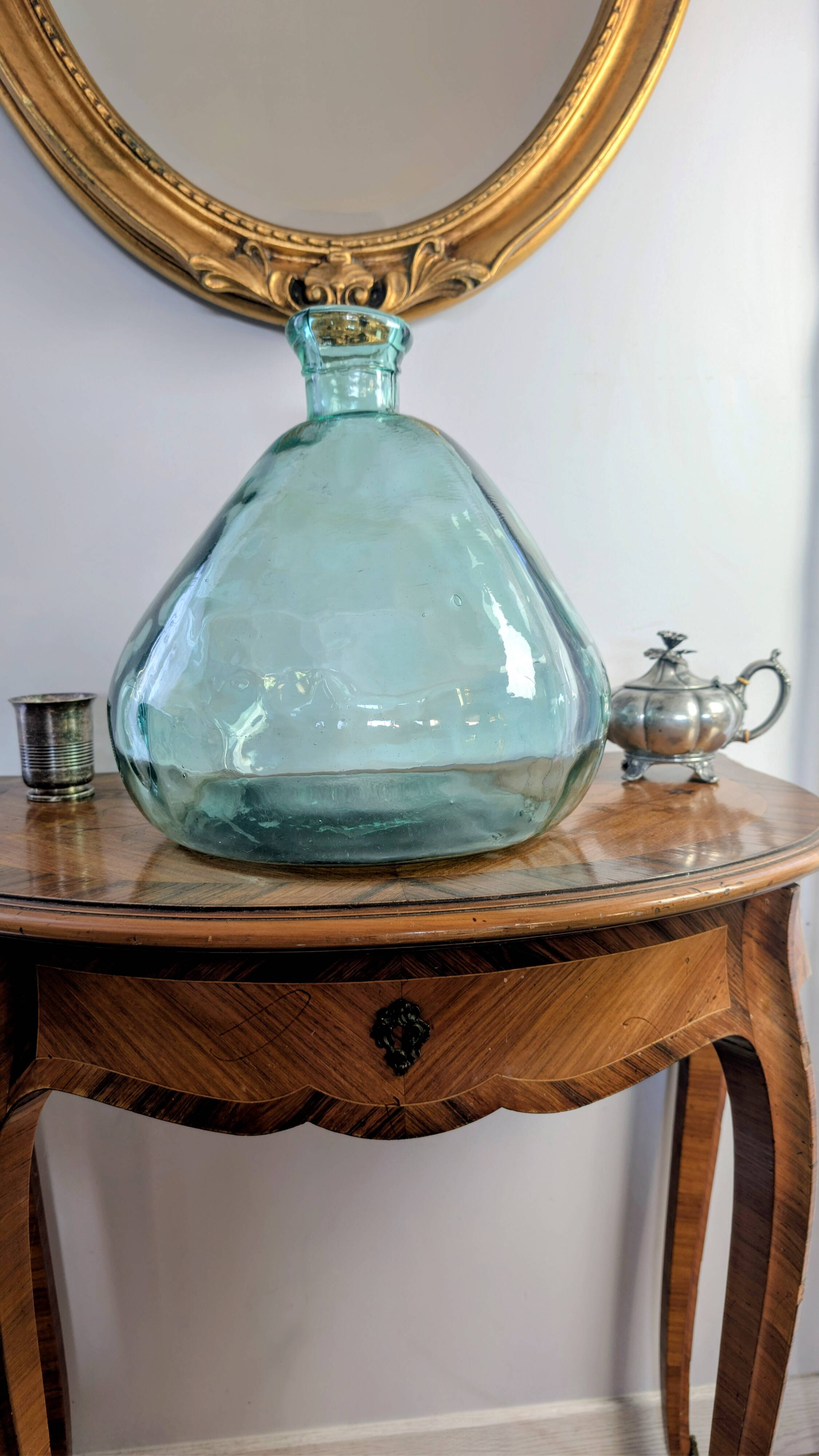 Light green blown glass demijohn – 32 cm