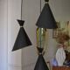 Vintage large chandelier with 3 tulips in black and gold Diabolo.