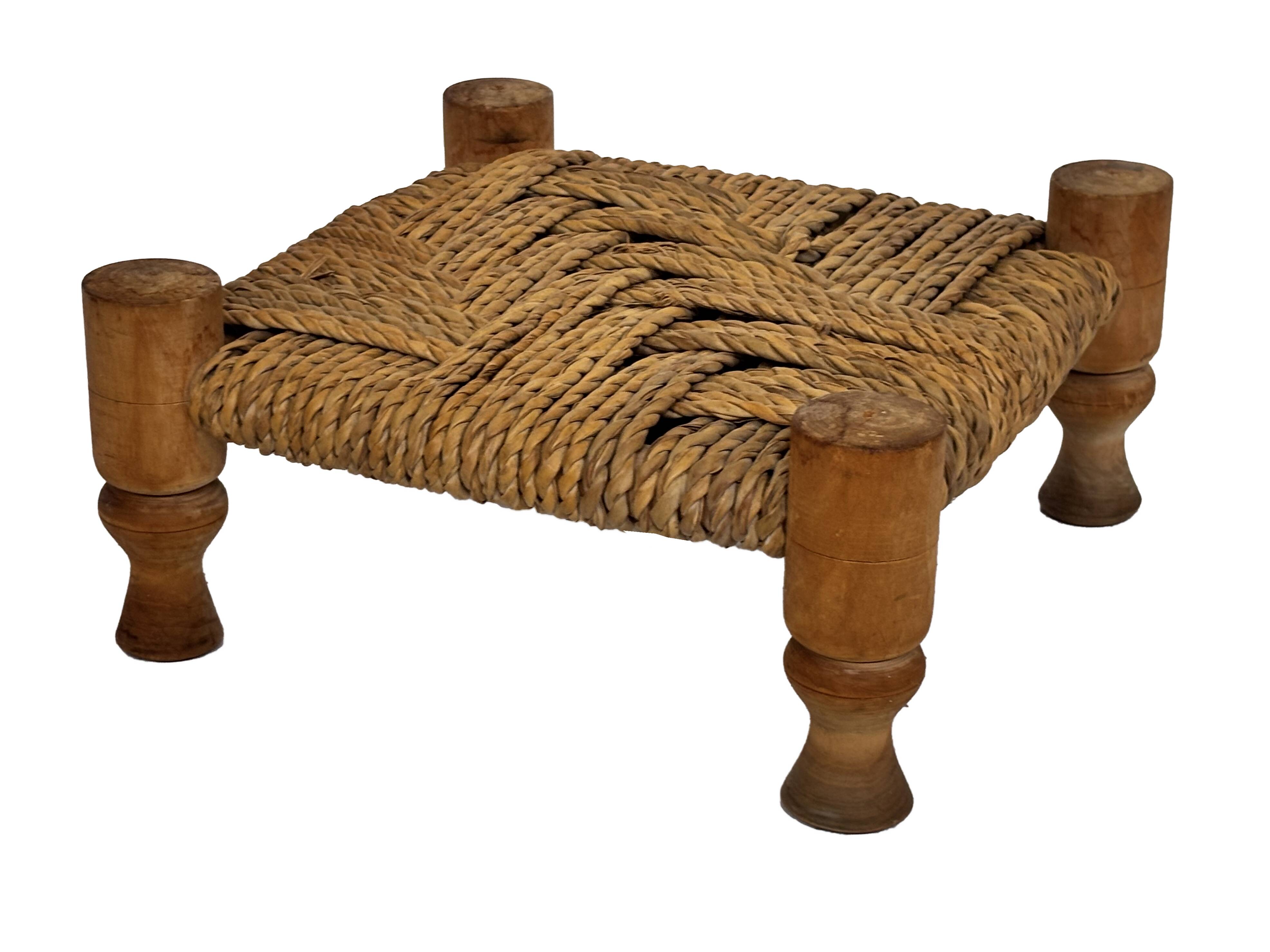 Vintage Footstool wood and rope, 1960s