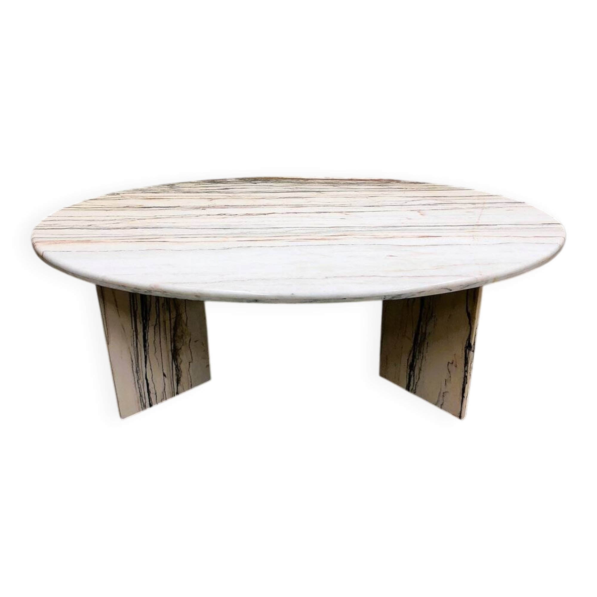 Grande table de salle à manger ovale en marbre Arabescato Rosso italien – années 1970, sculpture sur pierre