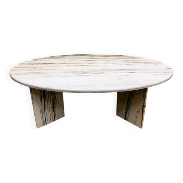 Grande table de salle à manger ovale en marbre Arabescato Rosso italien – années 1970, sculpture sur pierre