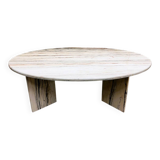 Grande table de salle à manger ovale en marbre Arabescato Rosso italien – années 1970, sculpture sur pierre