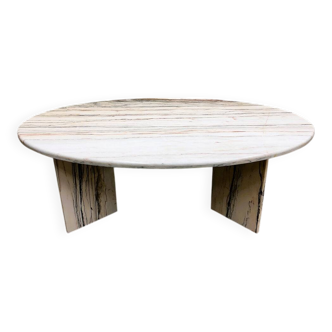 Large oval Italian Arabescato Rosso marble dining table – 1970s sculptural stone