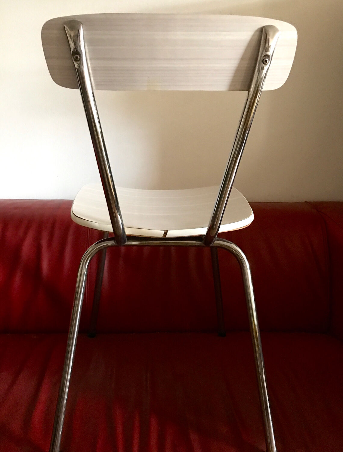 60s Formica chair, white with beige stripes