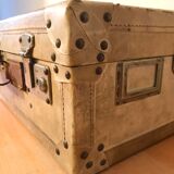 Vintage parchment beige and leather suitcase