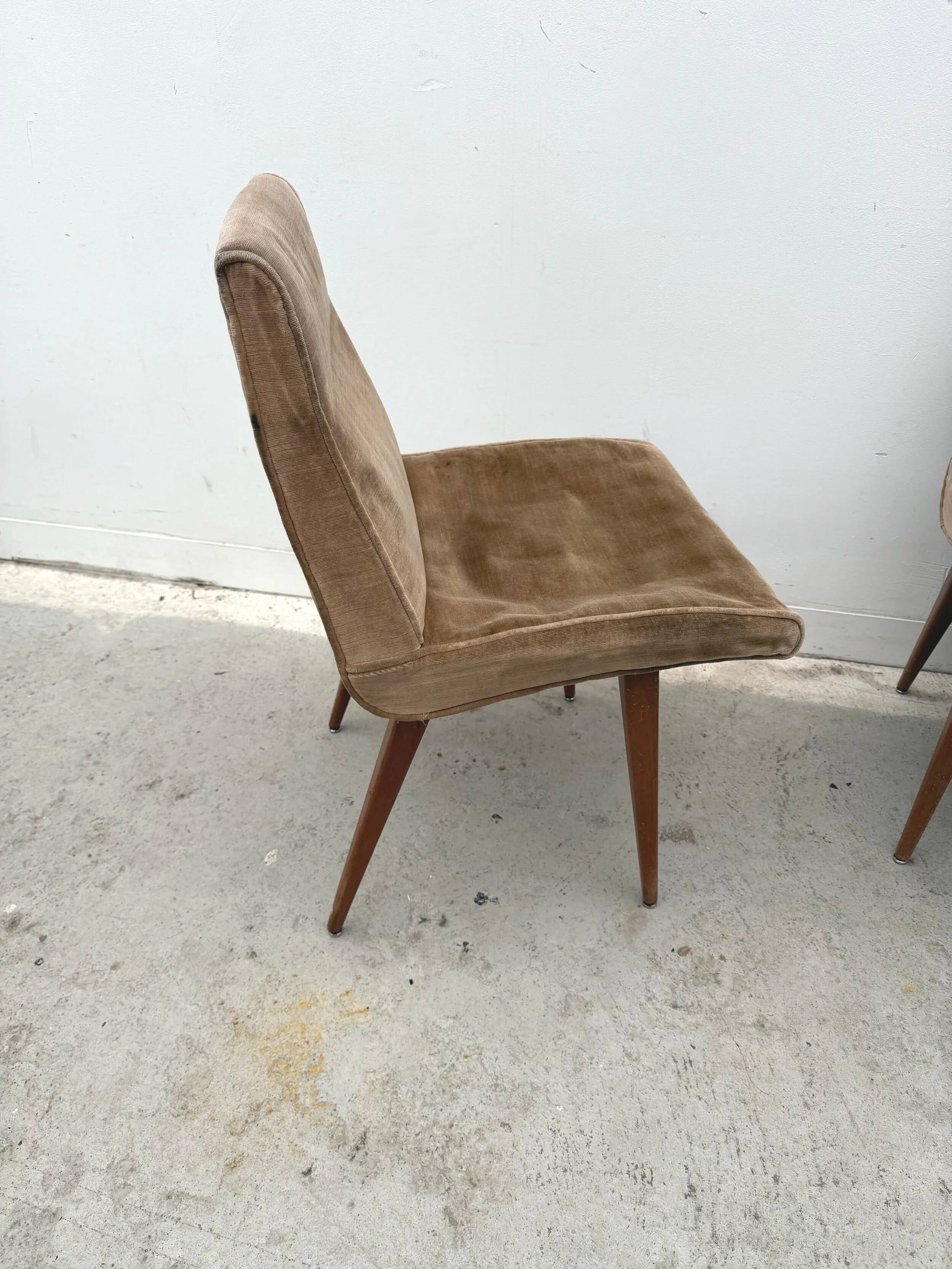 Set of six chairs by Robert DEBIEVE in wood and fabric, France 1950.