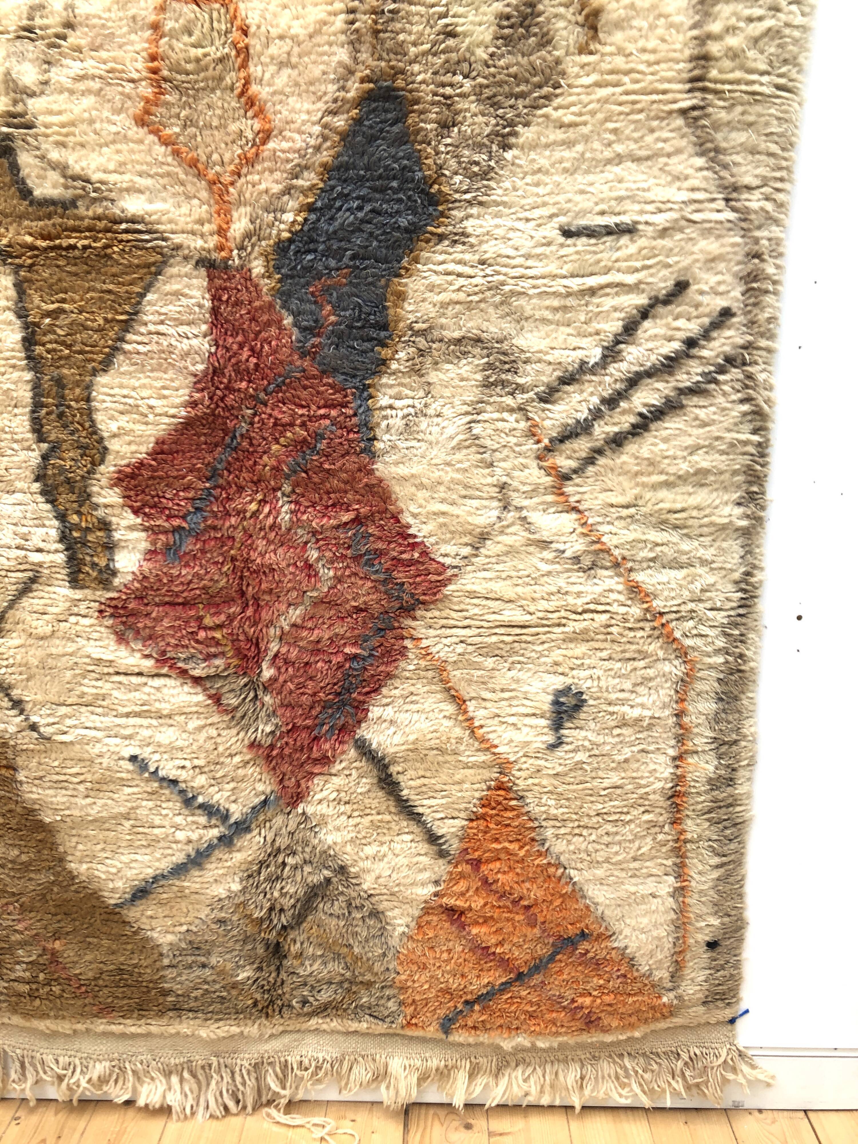 Moroccan Berber rug Boujaad ochre, blue, red and orange 2.56x1.58m