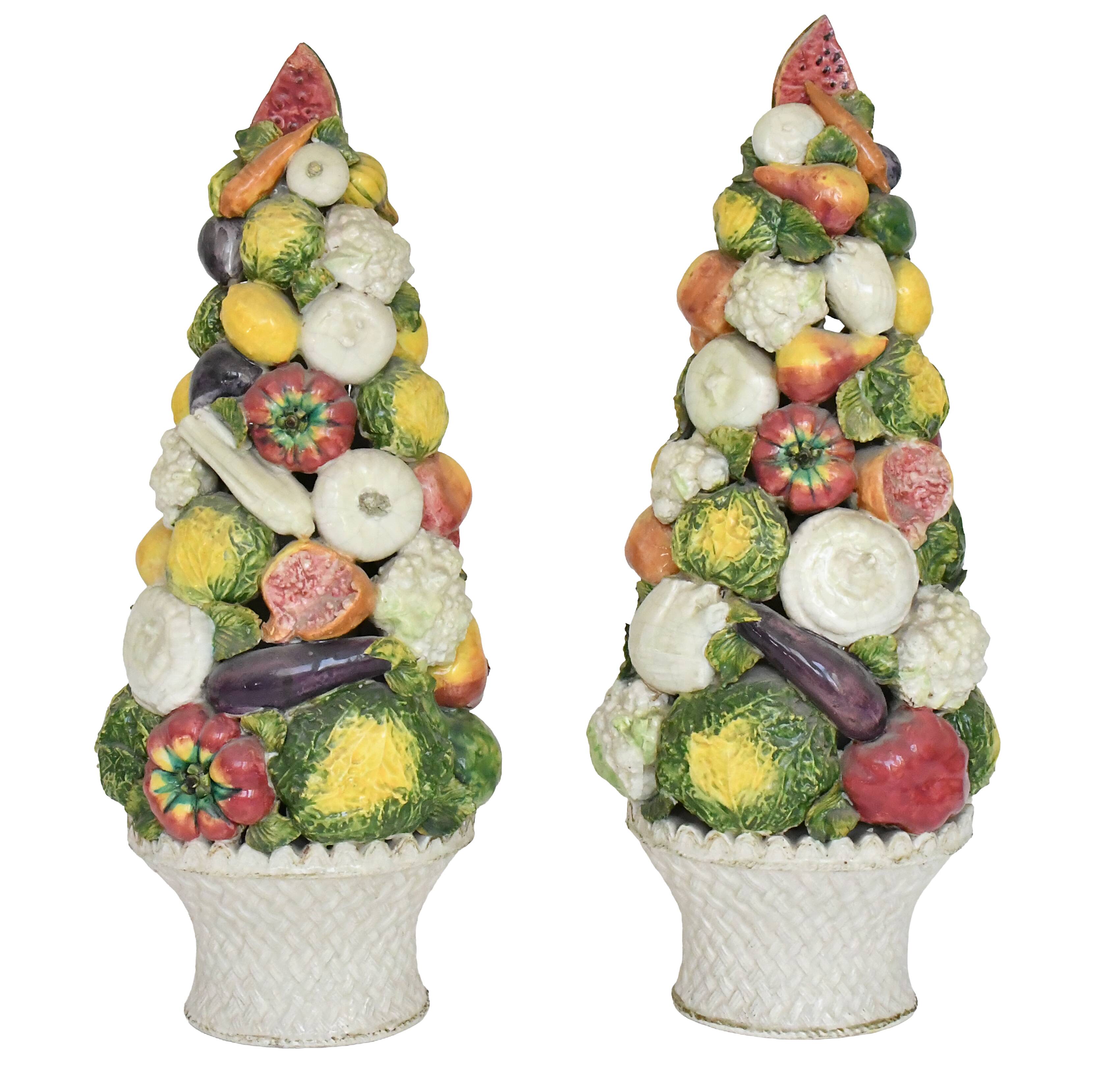 Pair of important majolica ceramic centrepieces from Italy.