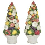 Pair of important majolica ceramic centrepieces from Italy.