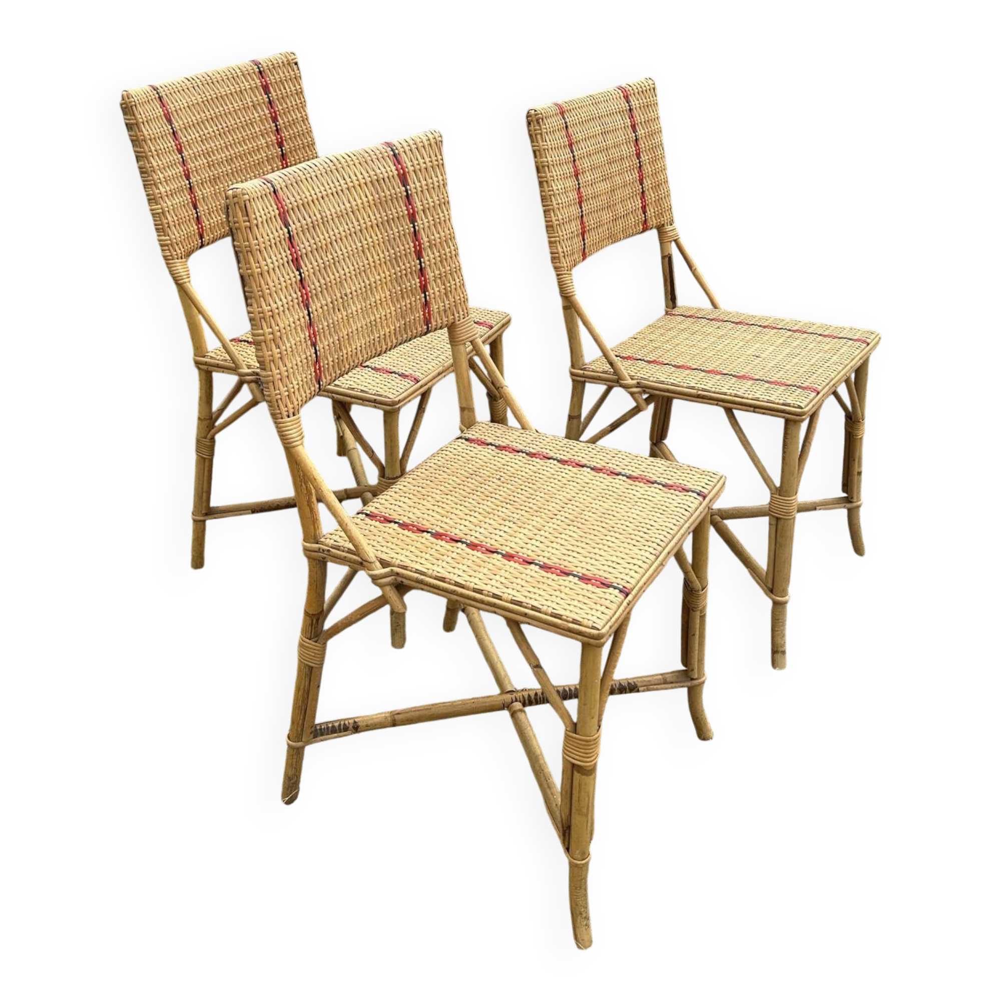 Set de 3 chaises en rotin vintage