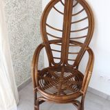 Vintage 1970s bamboo and rattan leaf armchair