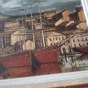Painting bernard buffet, marseille, boats in the old port, braun edition