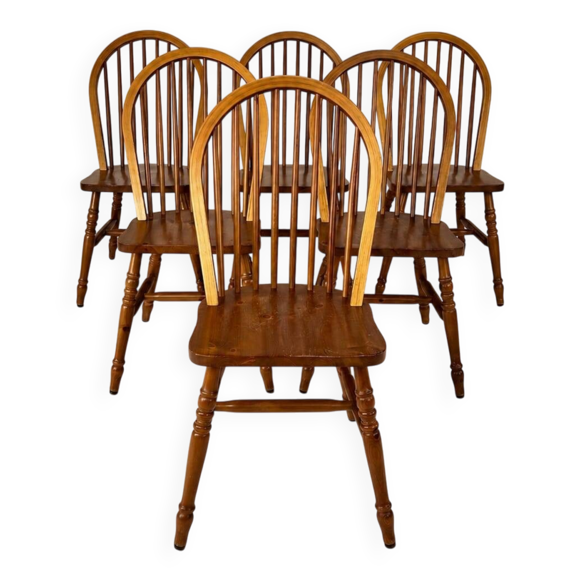 Set of 6 Scandinavian pine wingback chairs, 1970s