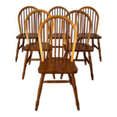 Set of 6 Scandinavian pine wingback chairs, 1970s