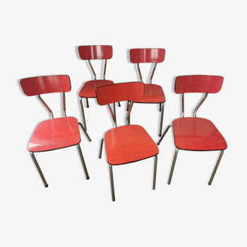 Set de 5 chaises en formica rouge