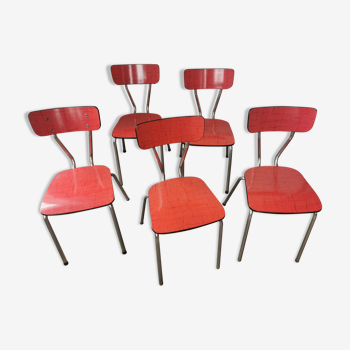 Set of 5 chairs in red formica