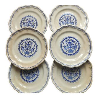 6 assiettes porcelaine opaque Gien, modèle Rouen