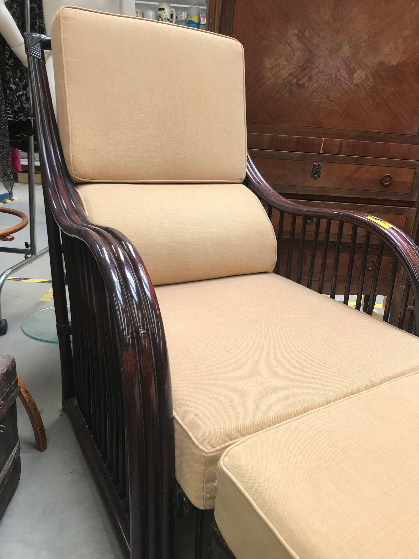 Rattan armchair and footrest