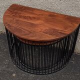 Half-circle wooden tables, metal feet