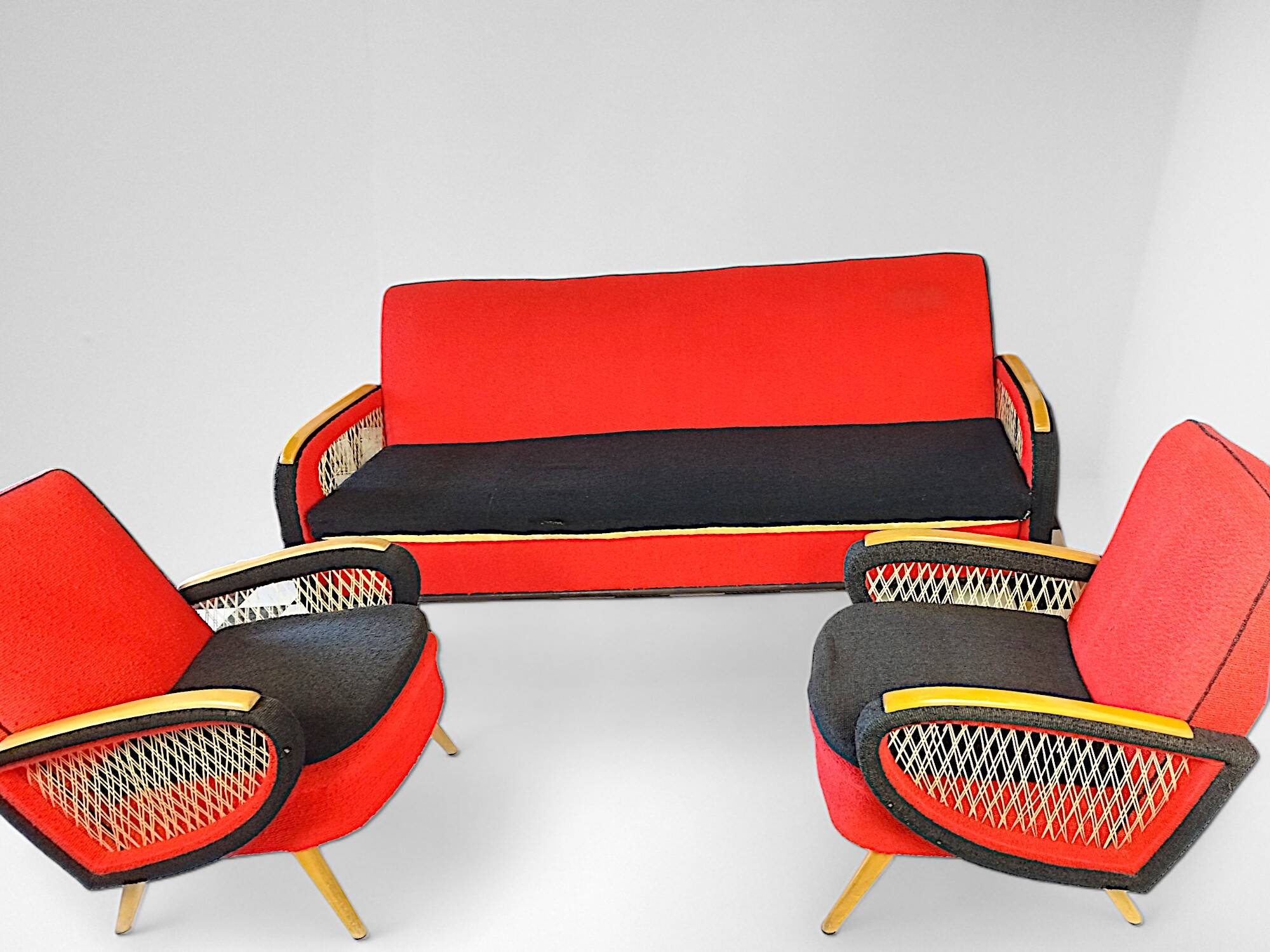 Ensemble de salon Vintage Rockabilly, canapé convertible et fauteuils.