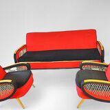 Vintage Rockabilly living room set, sofa bed and armchairs.