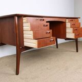 Large Danish teak desk, double sided, by Svend Aage Madsen for H. P Hansen 1960.