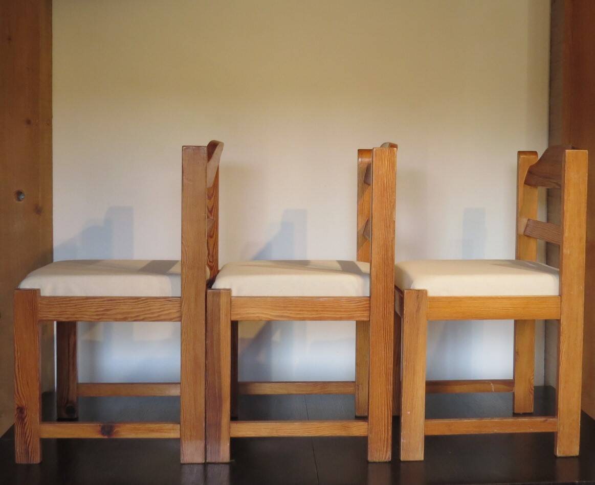 Brutalist pine chairs x 3