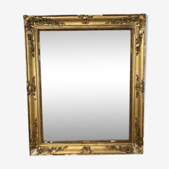 Miroir ancien en bois doré et glace au mercure XIXème, trumeau de cheminée vintage