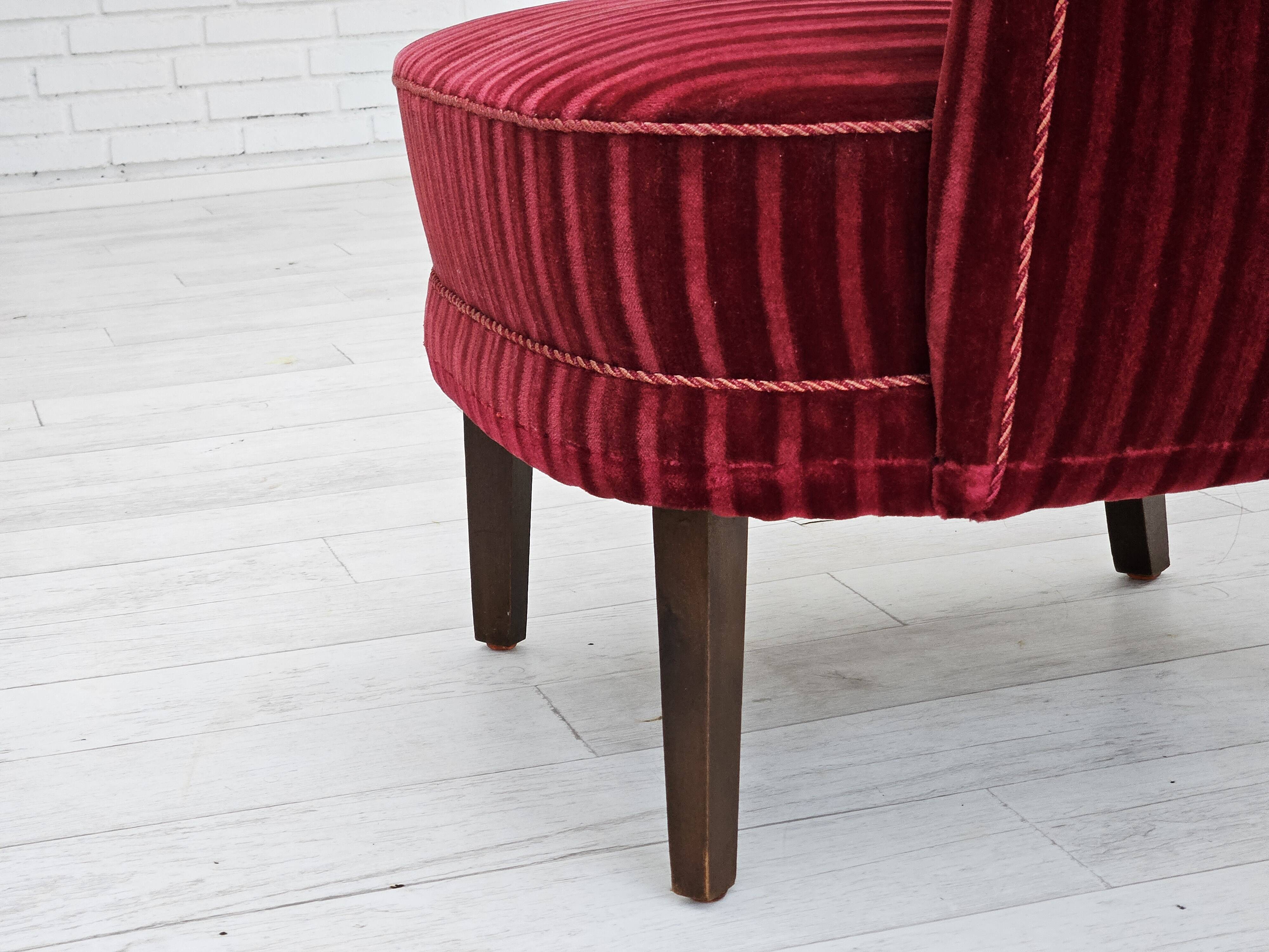 1960s, Danish armchair in cherry-red furniture velour, original condition.