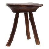 French wabi sabi low tripod stool in solid wood, 1850s