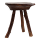French wabi sabi low tripod stool in solid wood, 1850s