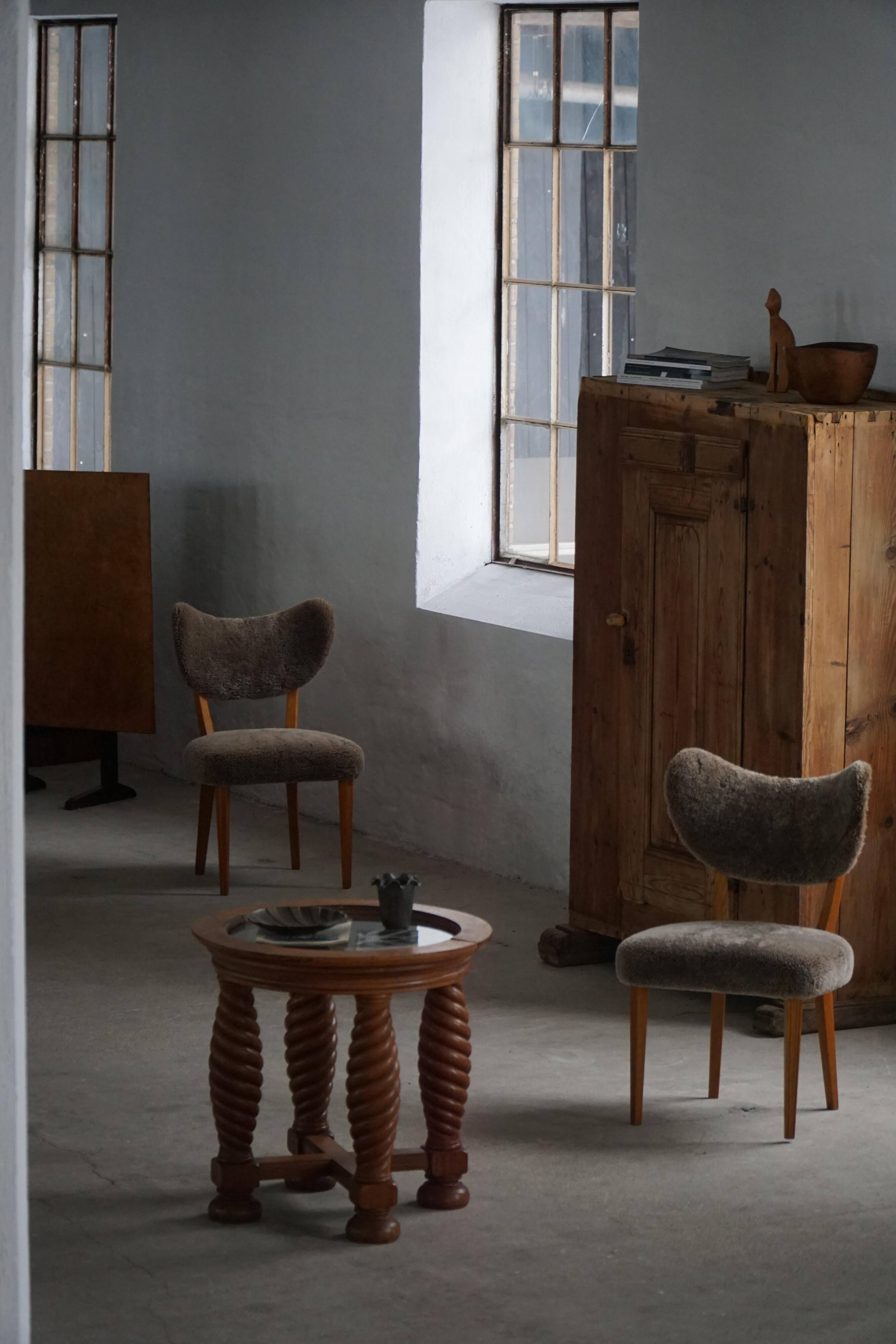 Danish chair from the mid-20th century, dining/office chair in lamb's wool, Eva Koppel, 1950s.