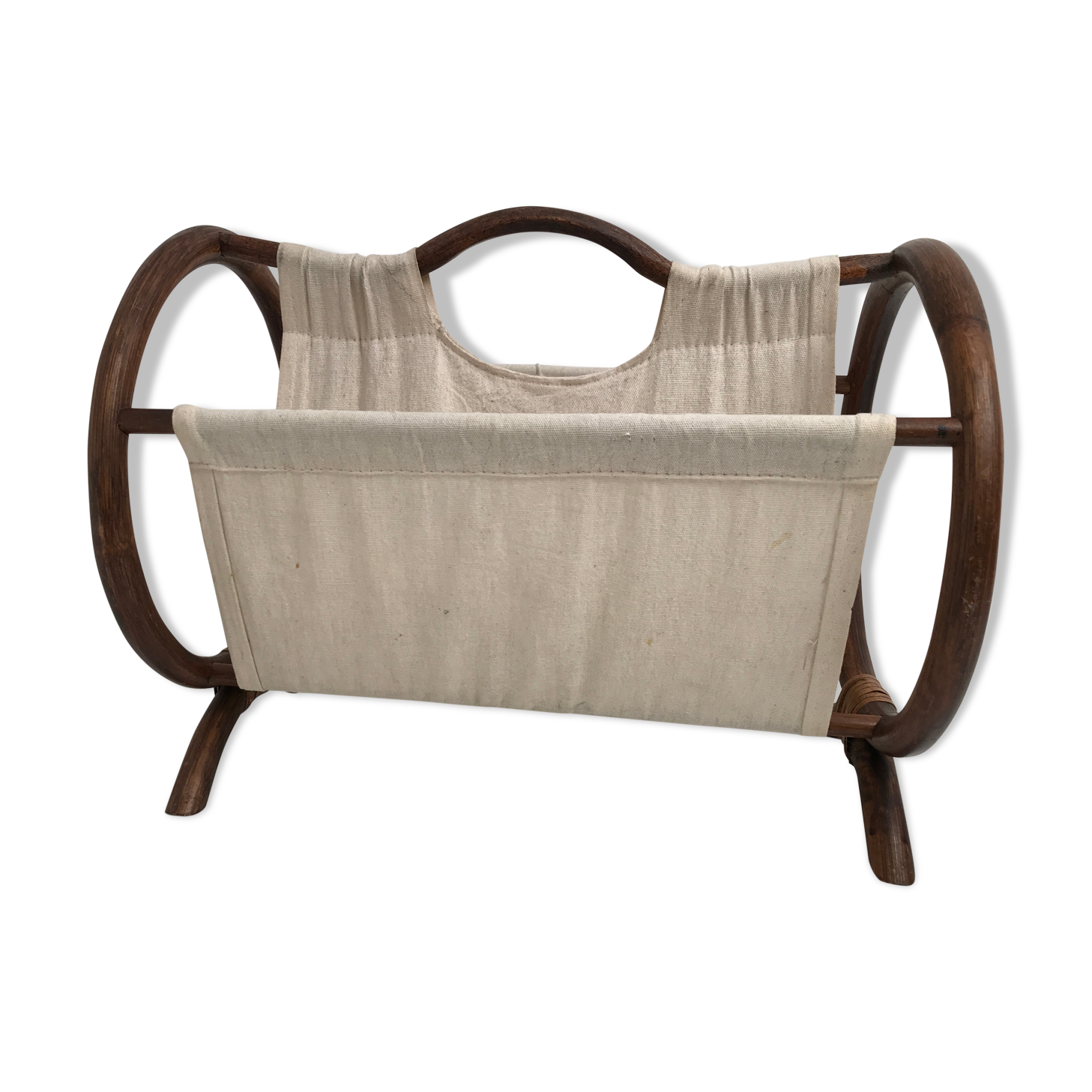Magazine holders in rattan wicker and fabric 70s