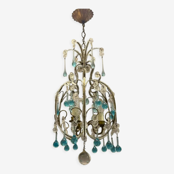 Crystal blue Murano chandelier 1960s