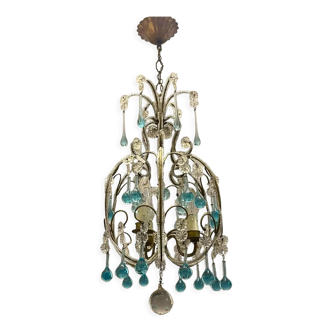 Crystal blue Murano chandelier 1960s